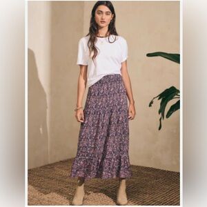 NEW Faherty Ivy Floral Tiered Maxi Pull On Skirt Purple Size M Vintage Look